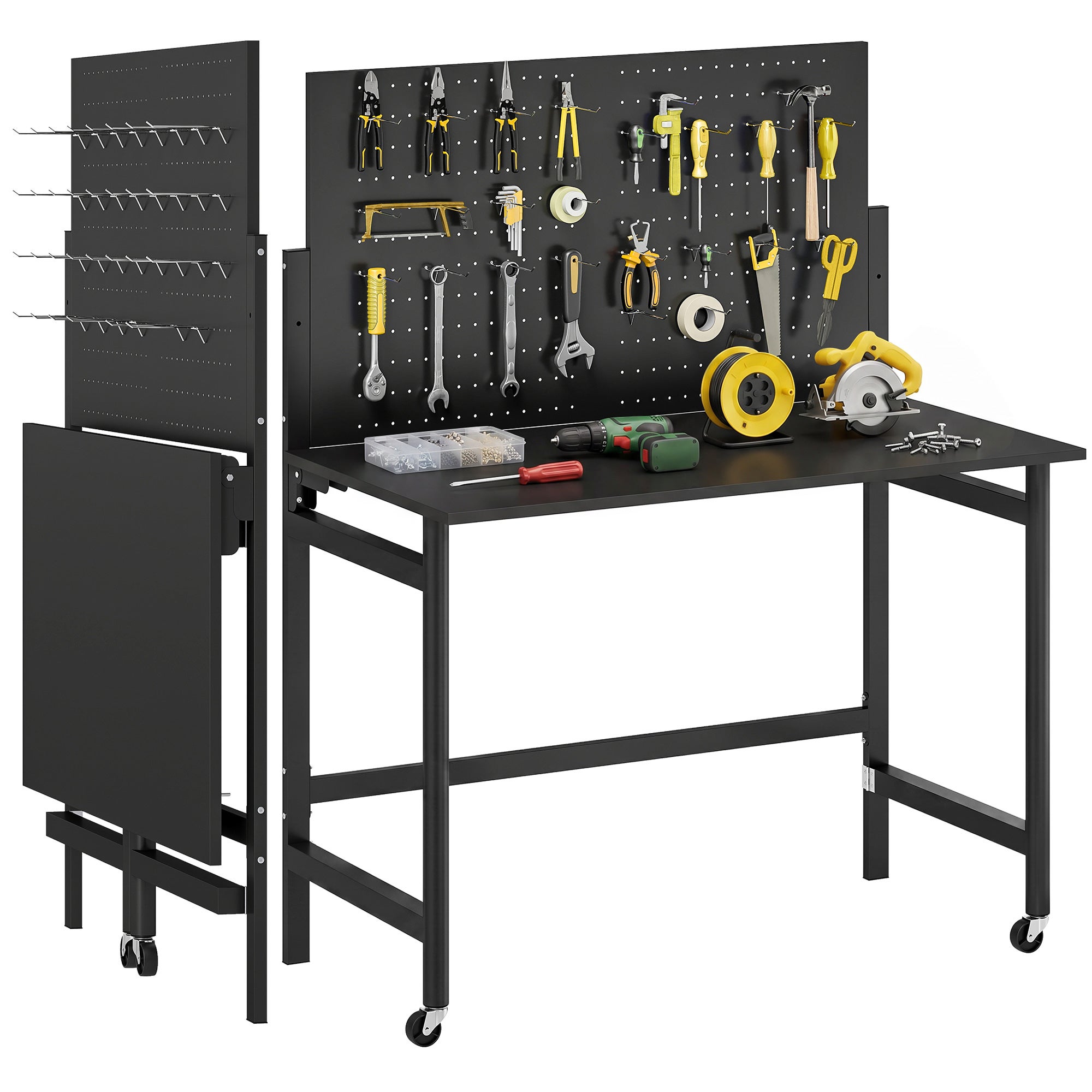 Établi avec panneau perforé,table de travail pliante à roulettes ...