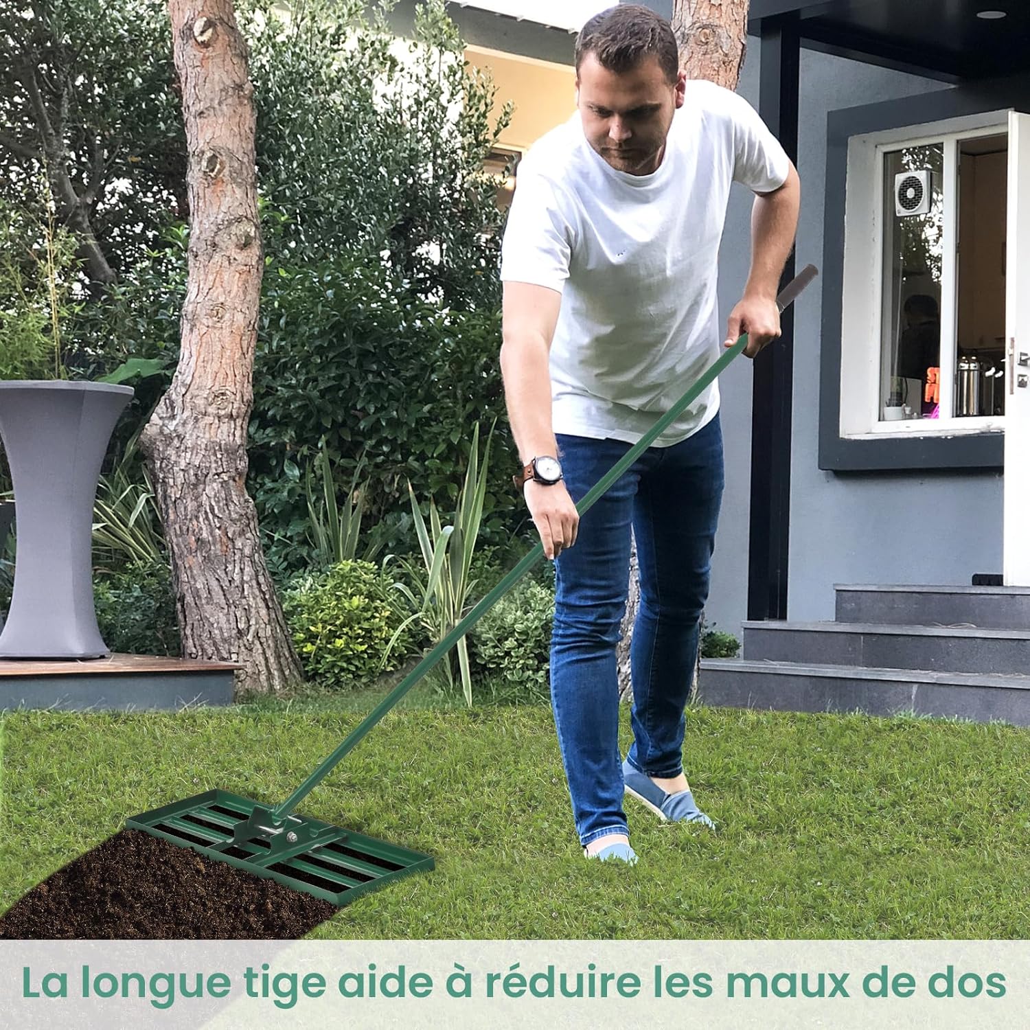 COSTWAY Rastrello Livellatore per Prato, Attrezzo per la Livellatura del Prato con Manico Ergonomico, Livellatrice per Giardino, Cortile, Campo da Golf, Fattoria e Pascolo (Nero 91 x 25 cm