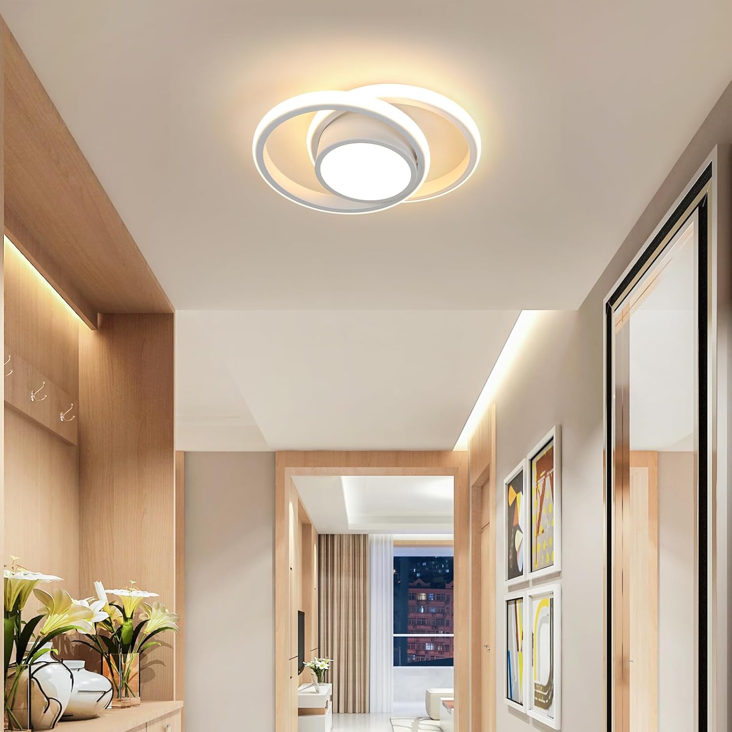 GOECO Lámpara de Techo LED Moderna, Lámpara de Techo Redonda, Blanco Cálido 3500K 32W 2500LM, Lámpara de Techo para Dormitorio Pasillo Cocina Balcón, - 4
