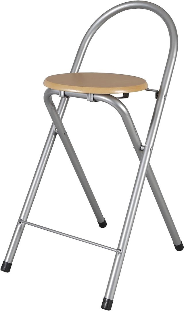 THE SECRET HOME - Taburete Plegable con Respaldo - Silla Plegable de Metal y Madera - Ideales para Cocina, Terraza o Jardín - Alto 80 cm x Largo 40 cm