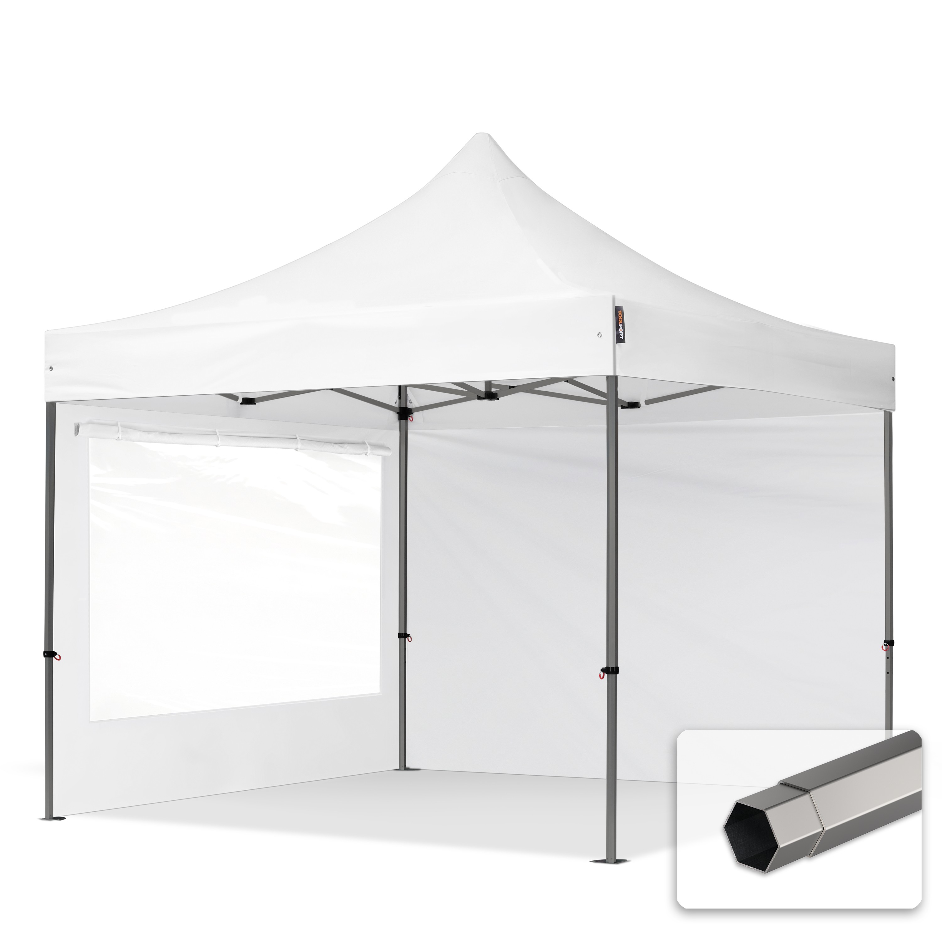 3x3 m Namiot Ekspresowy, PREMIUM Stal 40mm, ze ścianami bocznymi, okna panoramiczne, biały