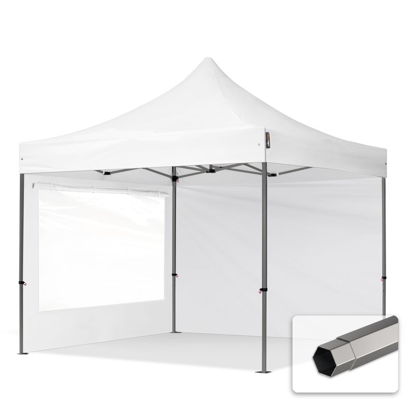 3x3 m Namiot Ekspresowy, PREMIUM Stal 40mm, ze ścianami bocznymi, okna panoramiczne, biały