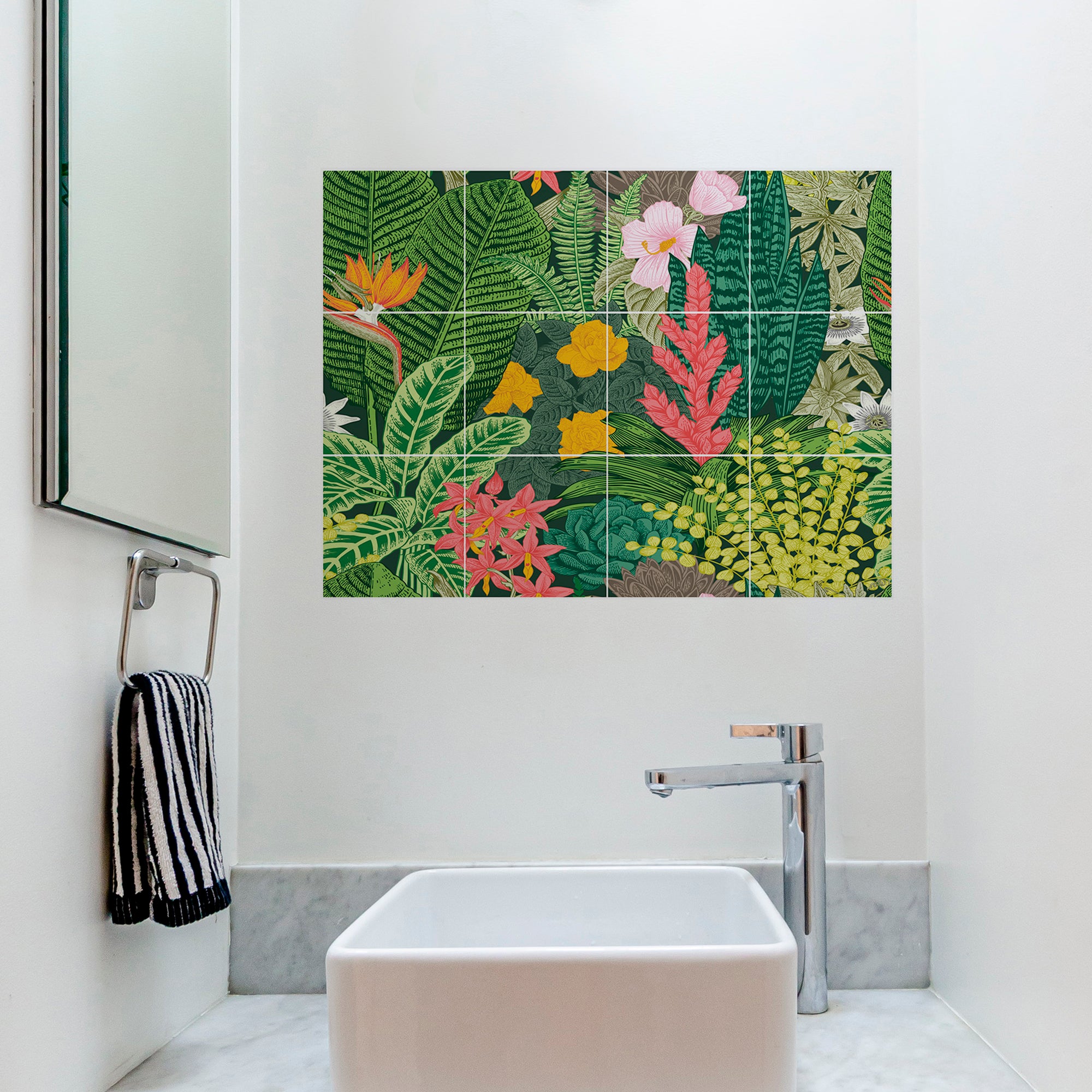 Pegatina adhesiva de vivienda, mezcla de plantas tropicales con sus flores coloridas, x12, 15 cm x 15 cm - 3