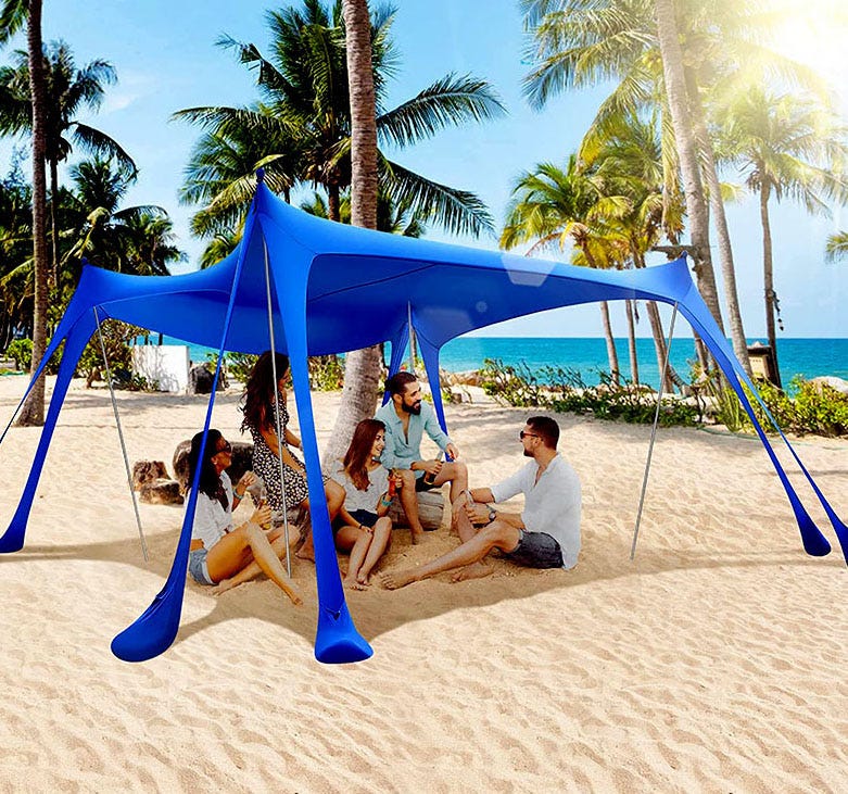 Tenda Da Spiaggia CUUPO UPF50+ 2.1x2.1m - Con 2 Pali, Blu Reale - Foto 8