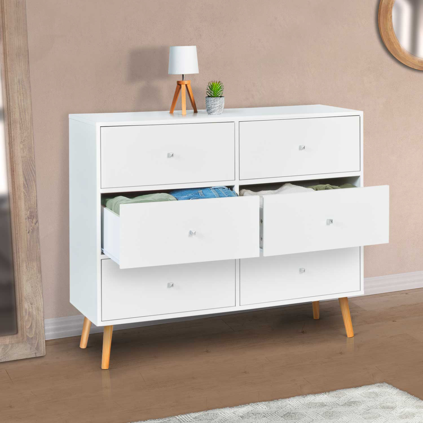Commode 6 tiroirs EMMIE 110 cm scandinave blanc - 3