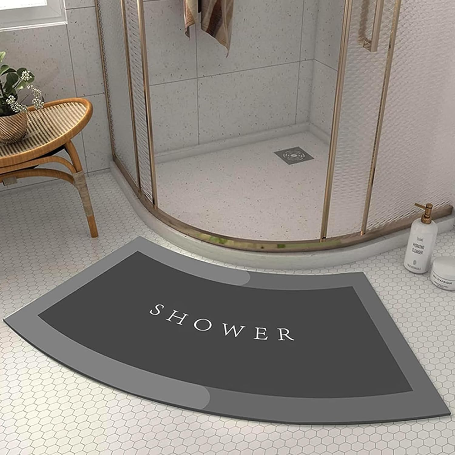 Tapis De Salle De Bain - Petit Tapis De Douche Arrondi En Quart De Cercle, En Microfibre, Super