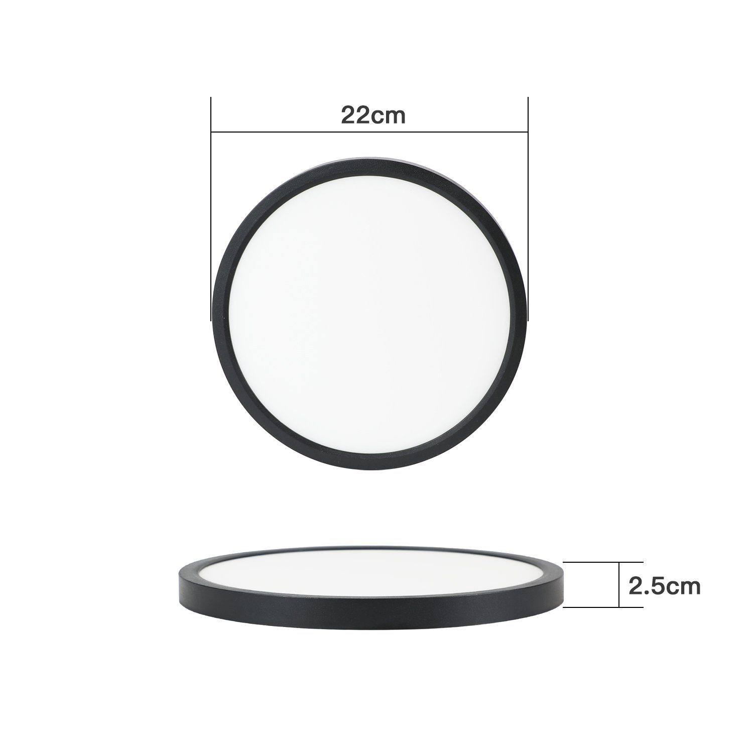 NETTLIFE Lámpara de Techo LED Blanco Frío 15 W Negro Diámetro 22 cm Lámpara Redonda Plana IP44 Lámpara Impermeable Lámpara de para Baño - 9