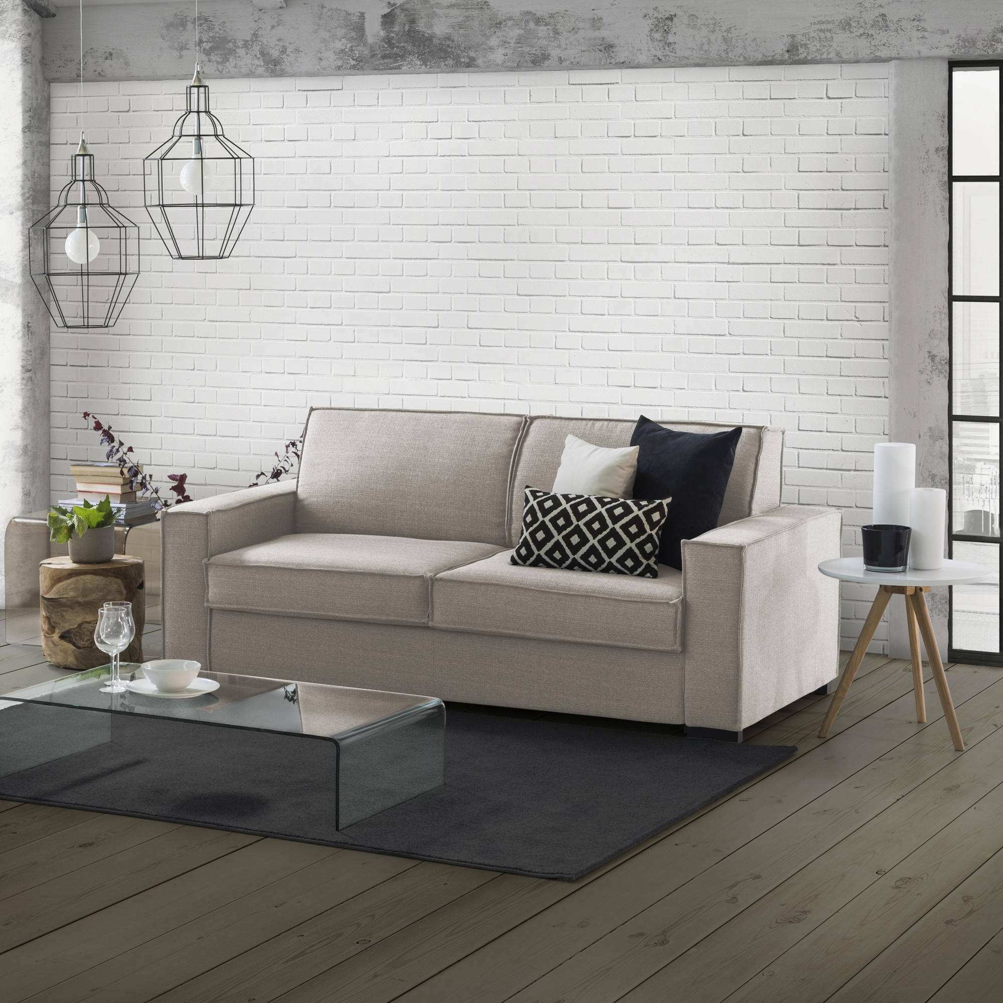 Sofá fijo 2 plazas adriana, sofá de salón en tela, reposabrazos estándar, 100% made in italy, cm 180x95h90, taupe