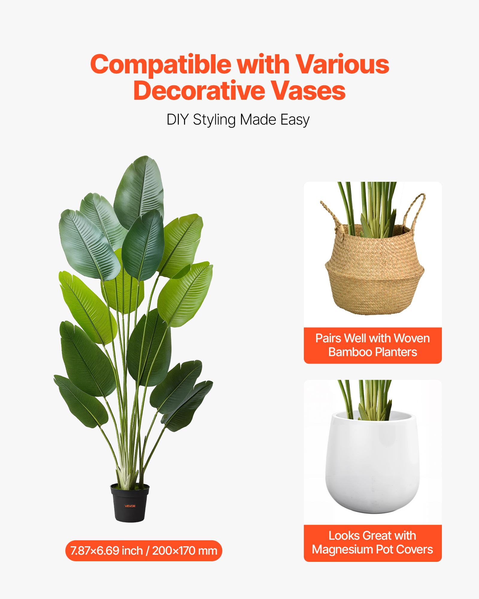Ave del Paraíso Artificial 1,8 m VEVOR, Planta Tropical en Maceta con Hojas PE para Salón, Oficina e Interior - 5
