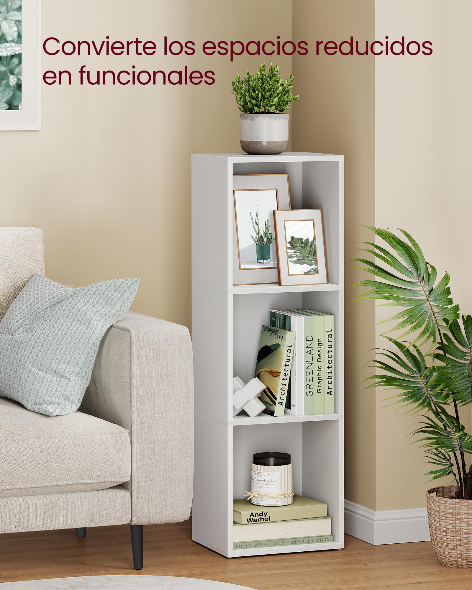Estantería librería abierta de 3 niveles, para salón y dormitorio, 24x30x94,8 cm, blanco - 2