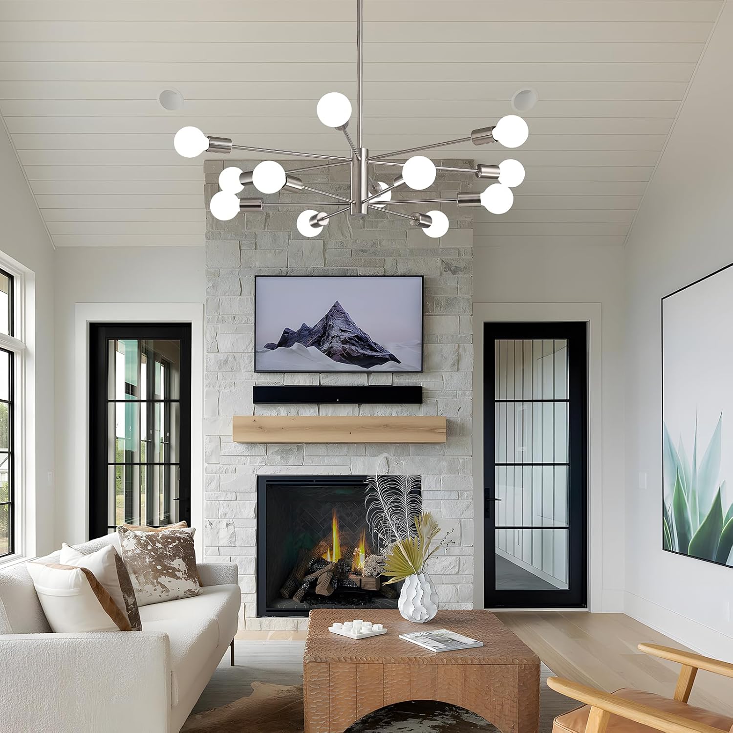 12-punktowy chromowany, nowoczesny żyrandol do sypialni i jadalni – energooszczędna, dekoracyjna lampka nocna (żarówki nie są dołączone) - 4