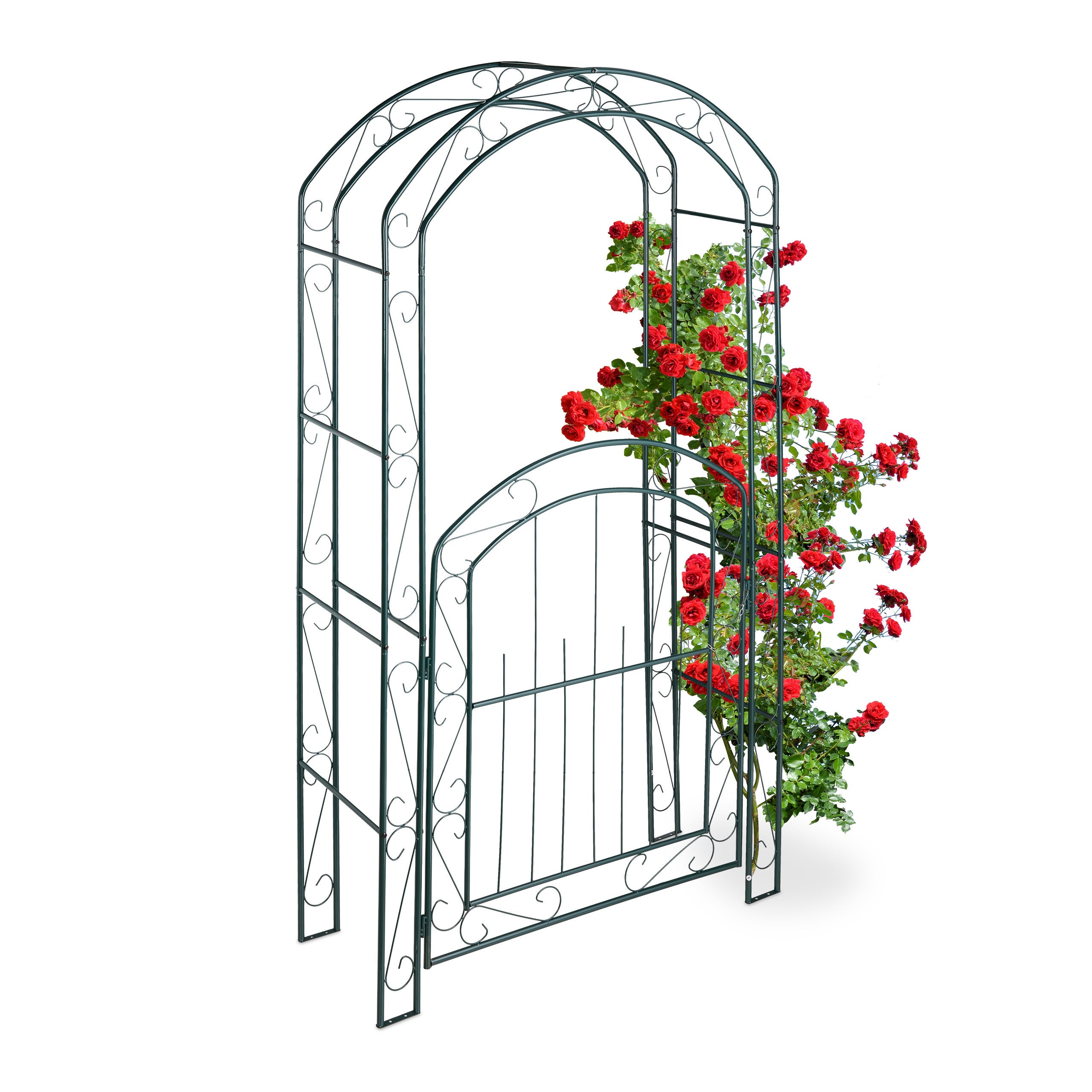 Arco Per Rose Con Cancelletto - In Metallo Verde, 230x113.5 Cm, Per Rampicanti Da Giardino - Foto 5
