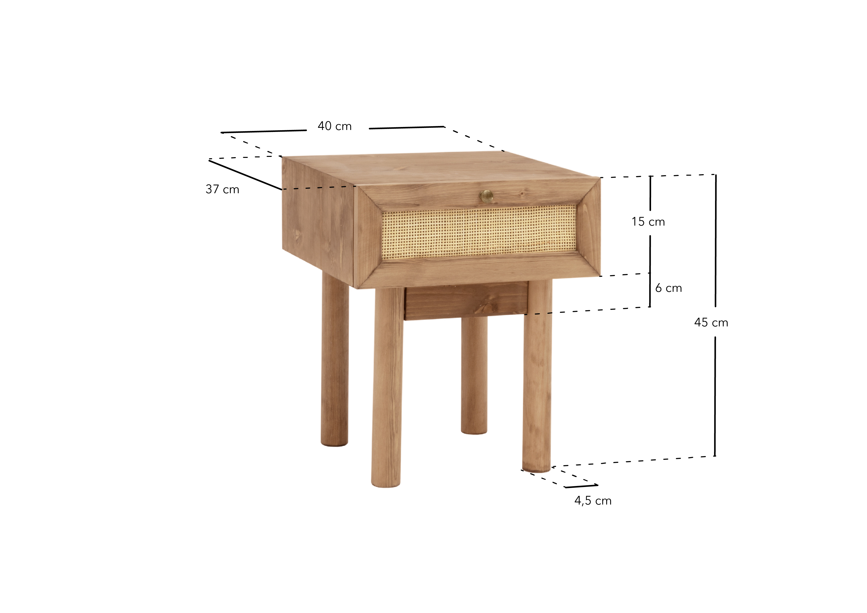 FRIDA - Comodino 1 cassetto in legno massello in tono rovere scuro 40x45cm - DECOWOOD - 7