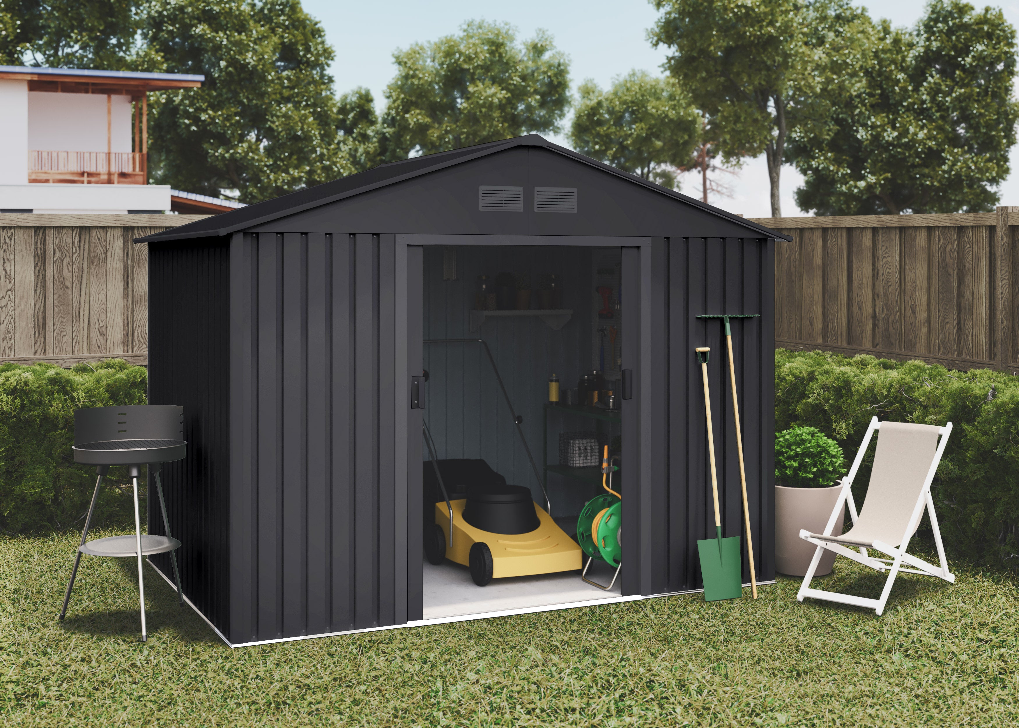 Abri de jardin en metal 8,08m2 Köppen Dark - Porte coulissante - Toit à deux pans - Remise exterieur - 2