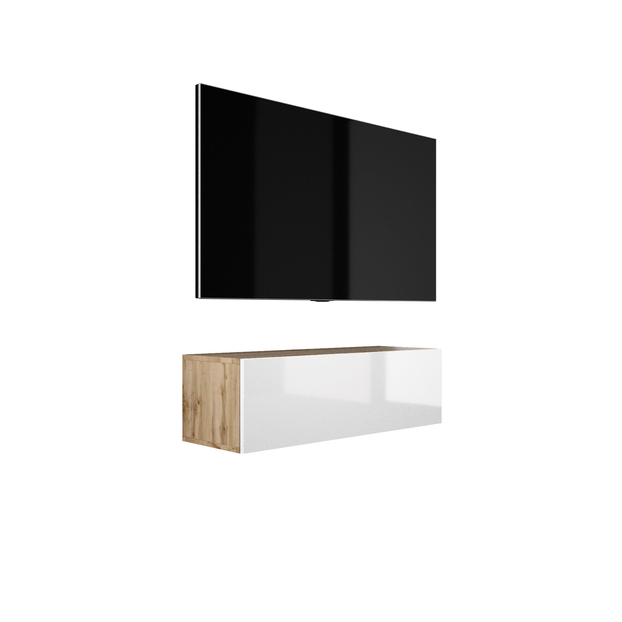 Szafka RTV : Dąb Wotan / Biały Połysk, 100 x 32 x 34 cm
