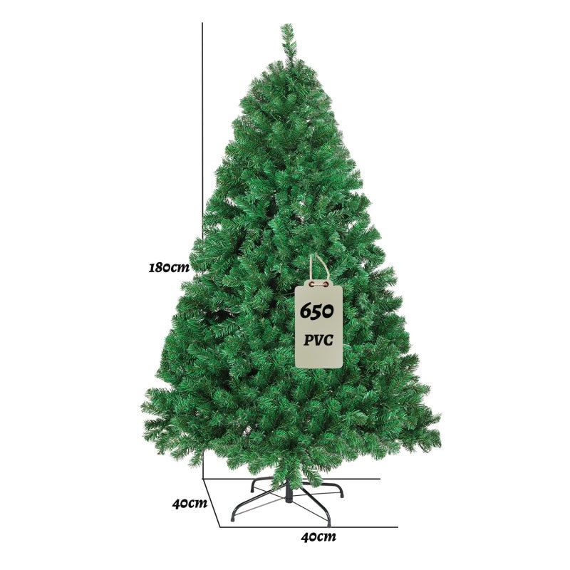 Sapin De Noël Artificiel 180 Cm - 800 Branches PVC, Support Métallique, Montage 3 Parties - Pour Salon/jardin, Rangement Compact