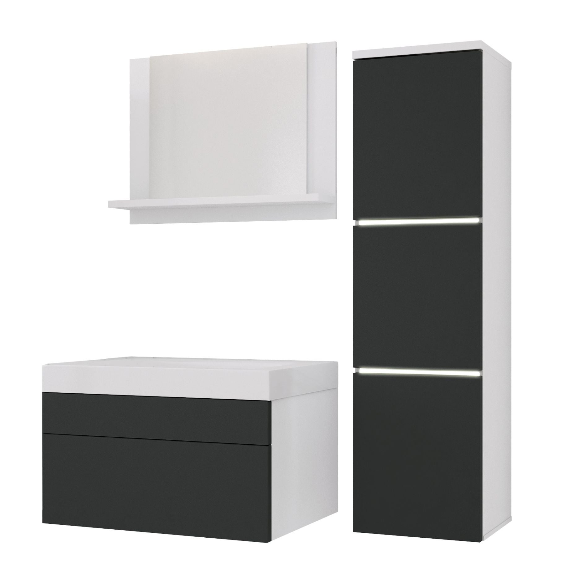 Zestaw mebli łazienkowych, Matowa biel, antracyt, 90 x 110 cm