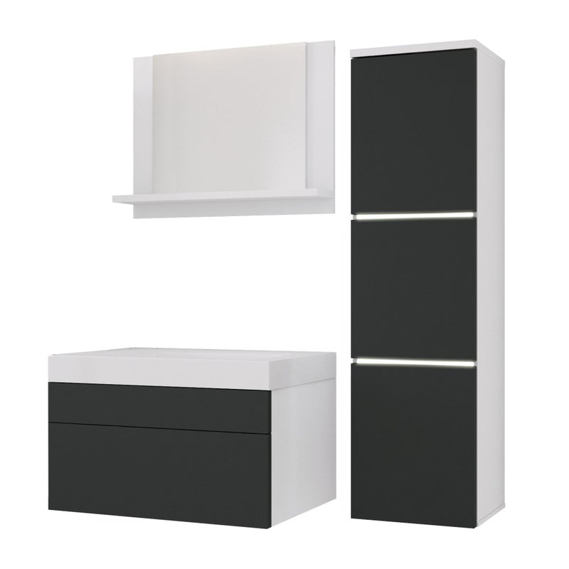 Zestaw mebli łazienkowych, Matowa biel, antracyt, 90 x 110 cm