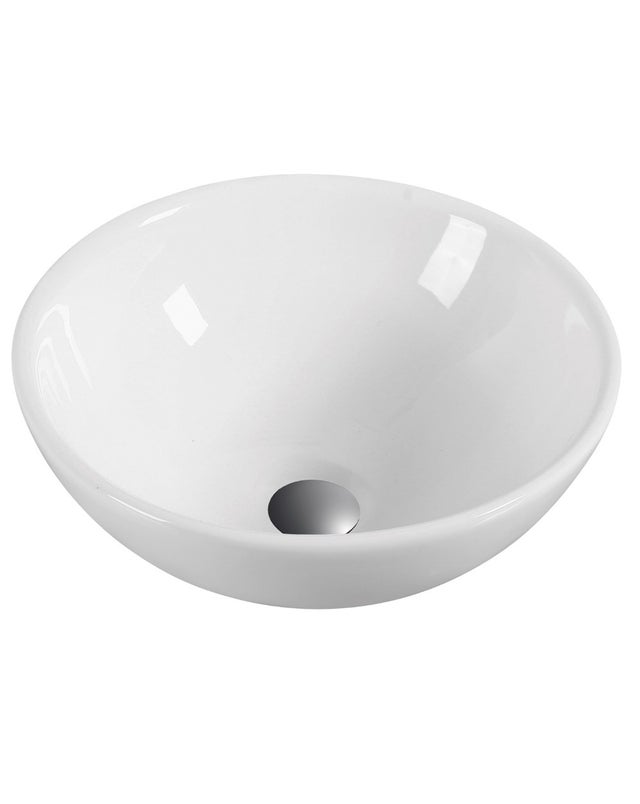 Lavabo Sobre Encimera Cerámico Blanco Brillo | Lavamanos Baño para Encimera Ovalado | 40cm de Diámetro | Blanco Brillo