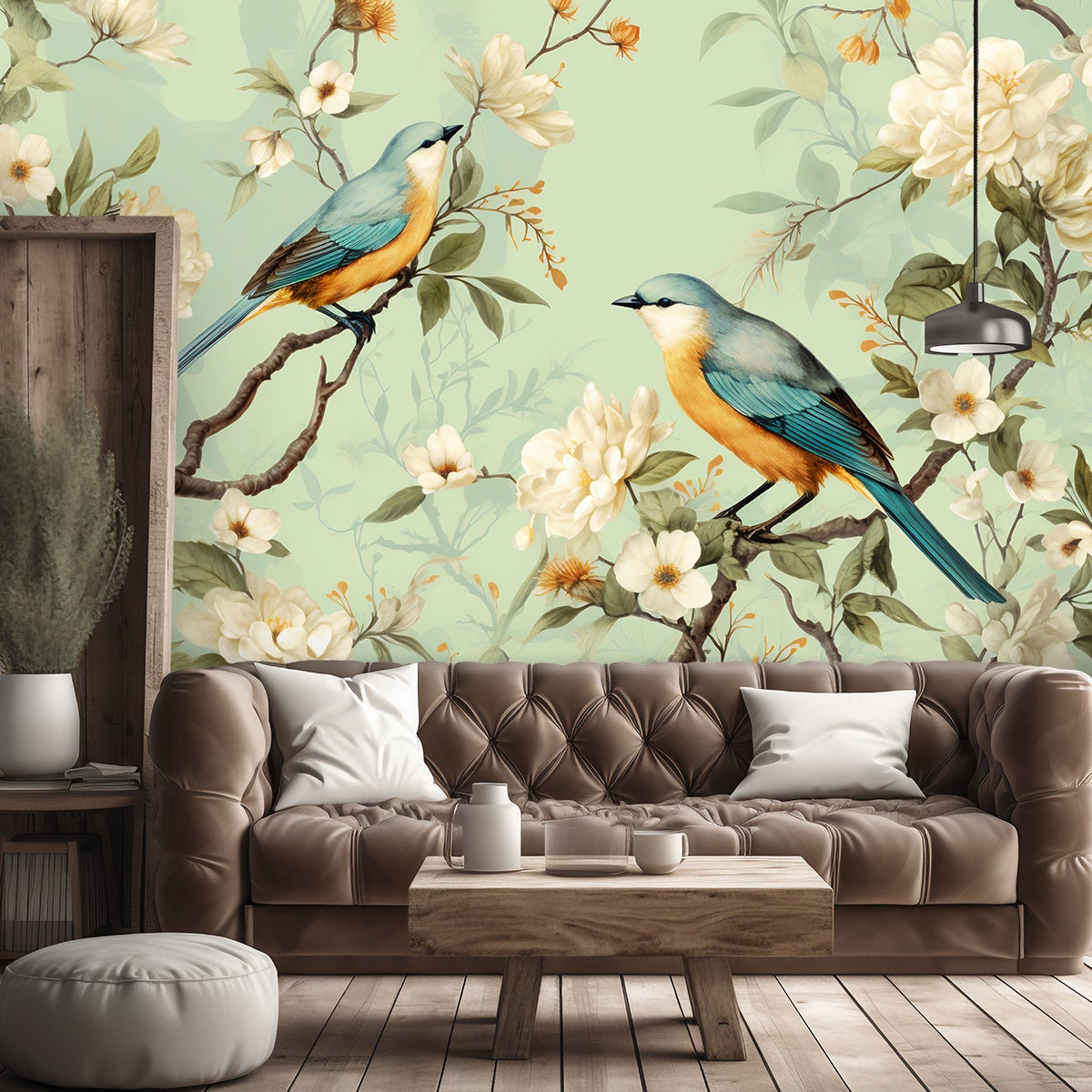 Papier Peint Abcliving Design Floral Oiseau, Shimmer Turquoise Vert Argent - Neuf