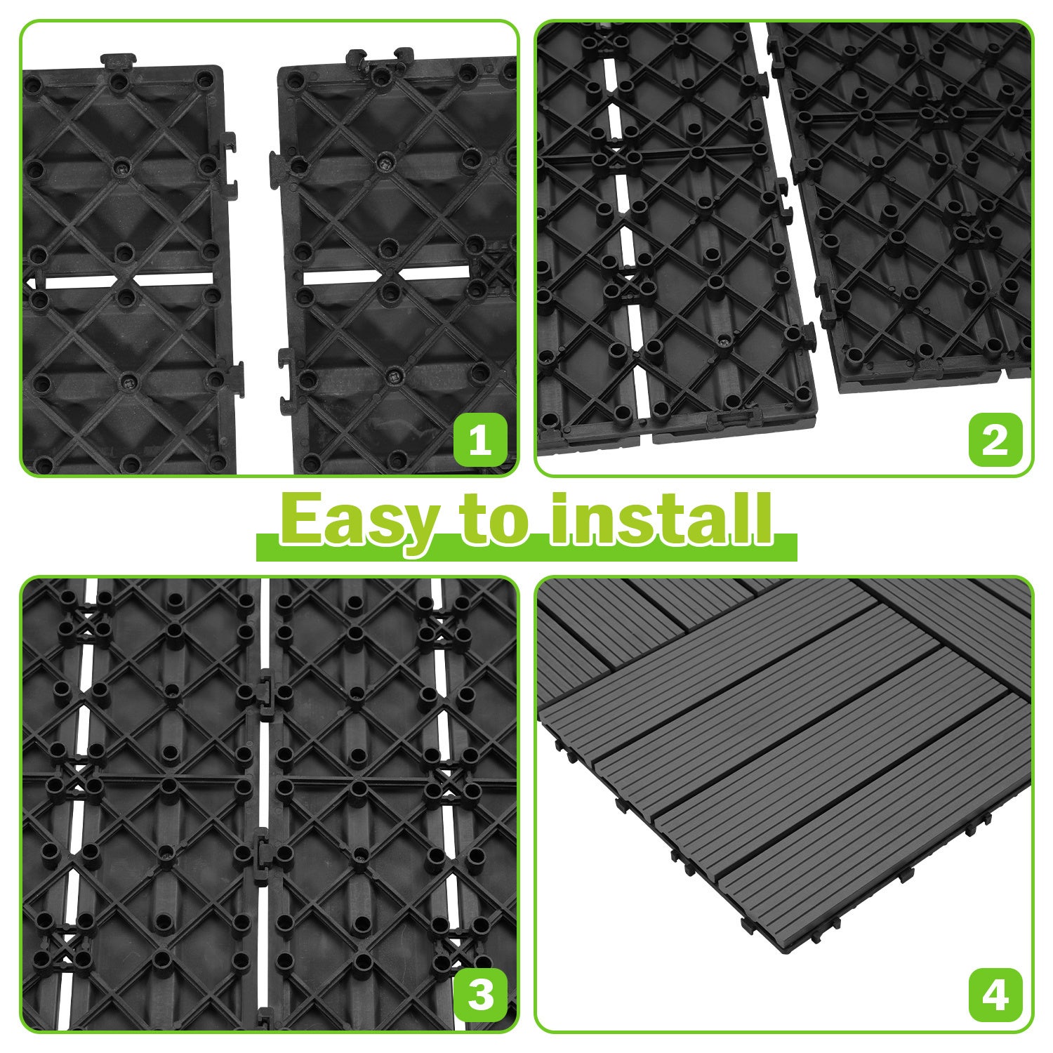 Lot de 66 Dalles de terrasse 4 lattes 6 m², 30 x 30 cm, Dalles clipsables WPC Composite bois Anthracite - 5