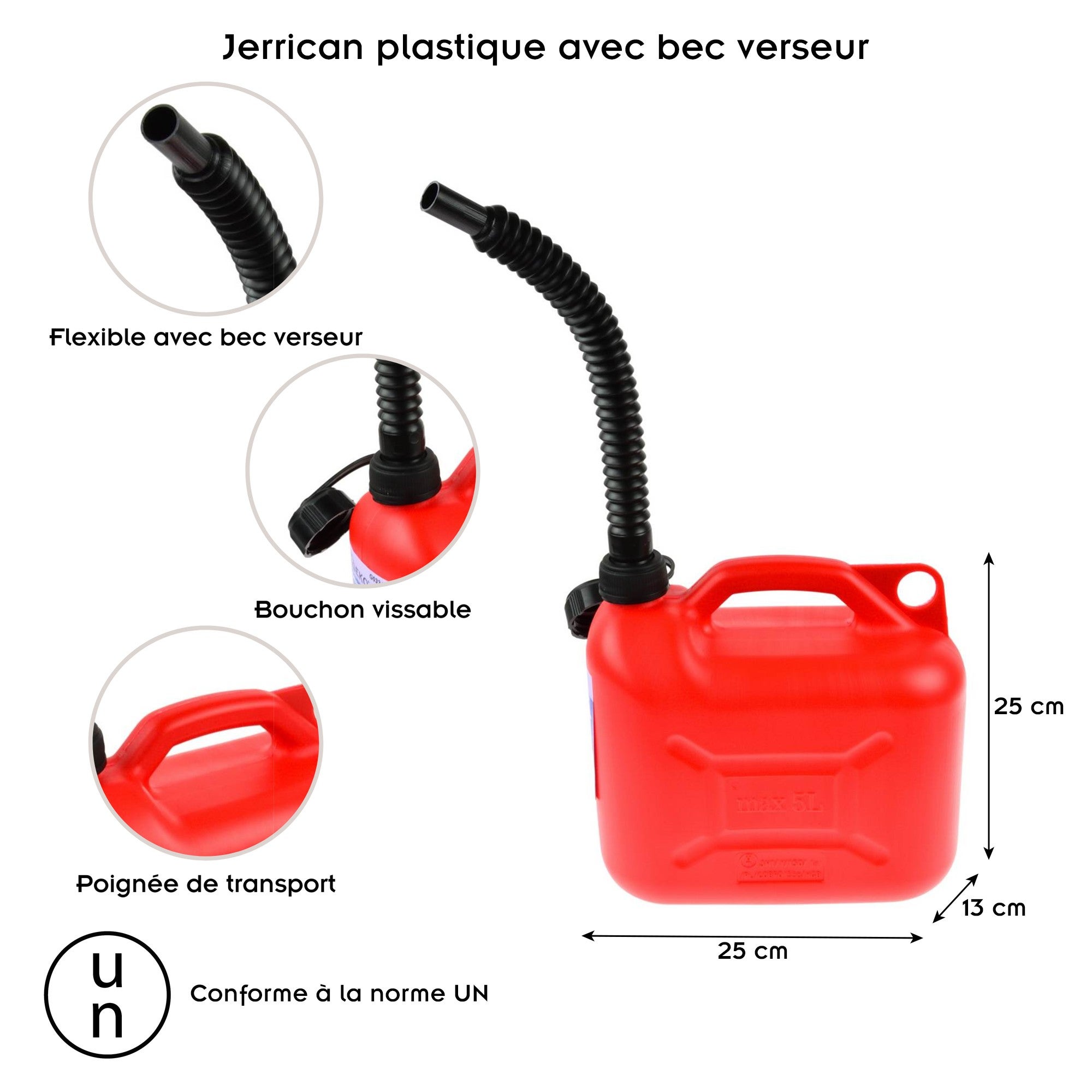Jerrican Carburant Lampa 5 Litres - Plastique Résistant, Norme ONU - Pour Voiture, Moto, Camping