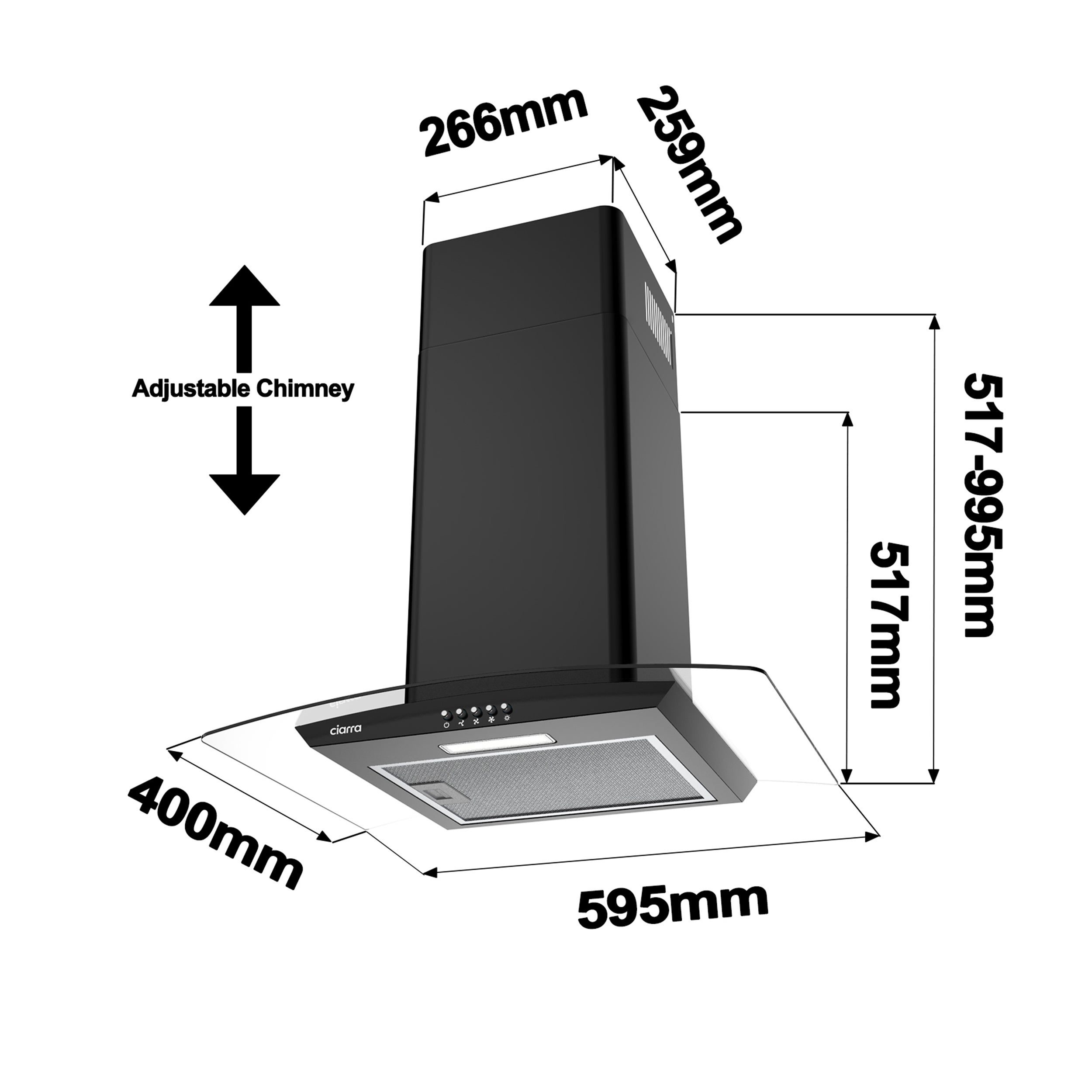 CIARRA Hotte Aspirante 60cm 650 m3/h 3 Vitesses A+++ Recyclage Evacuation Verre & Noir - 506BK60 - 9