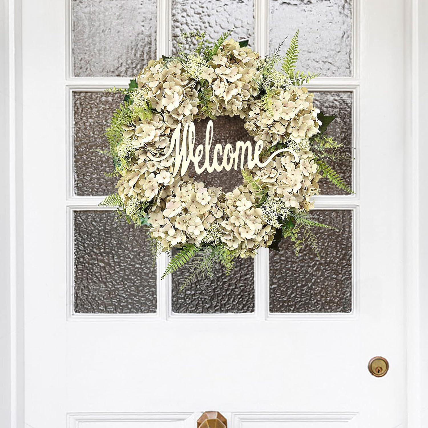 Couronne de porte Hello pour porte d'entrée, couronne de printemps, 40,6 cm, décoration de panneau de porte de ferme pour décoration de fenêtre, porte - 3