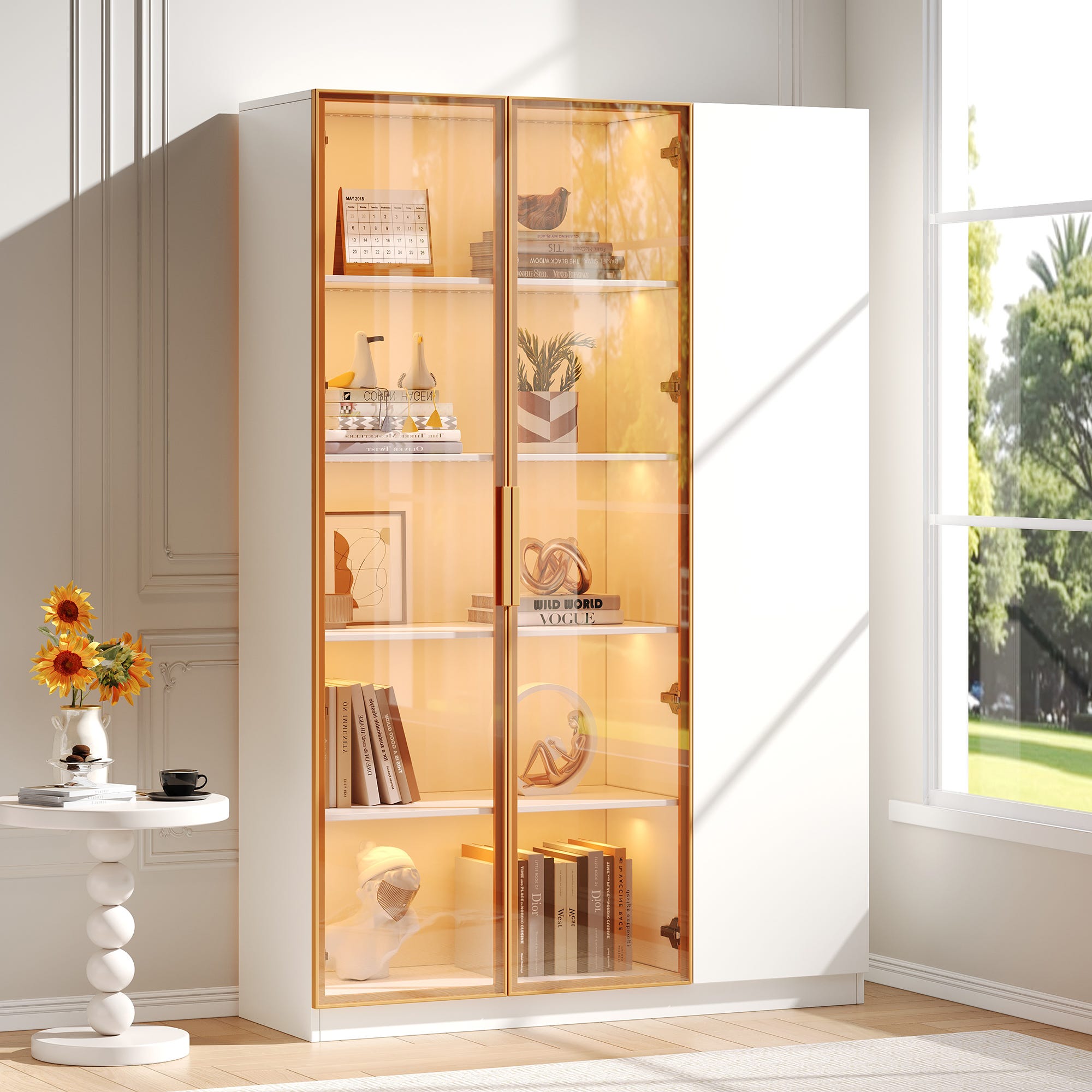 Vitrine 30x30x90 cm - éclairage led - 1 porte et 3 compartiments de rangement - étagères réglables - mdf+verre - noir Vitrine 30x30x90 cm - éclairage led - 1 porte et 3 compartiments de rangement - étagères réglables - mdf+verre - noir