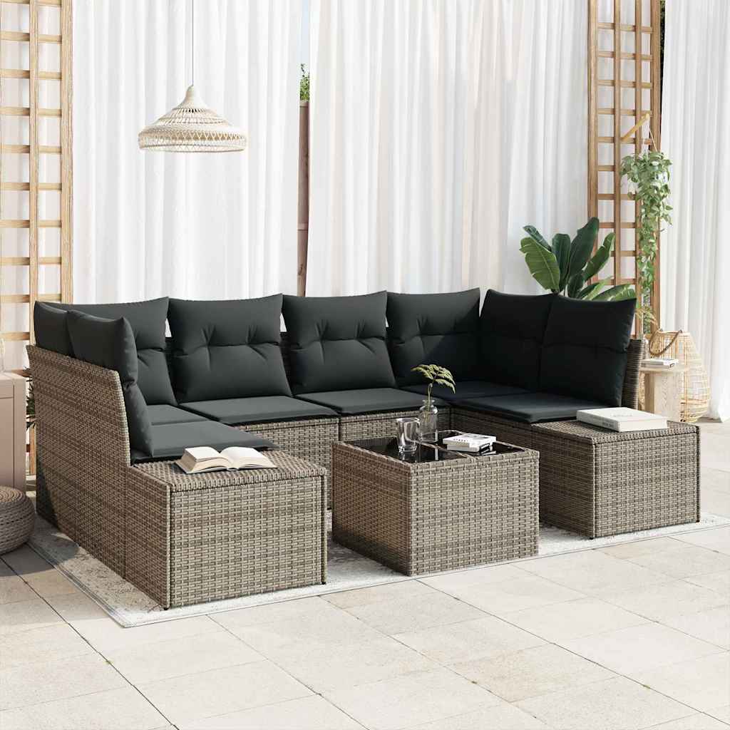 Zestaw Sof na Ogród z poduszką 7 pcs Szary polirattan vidaXL
