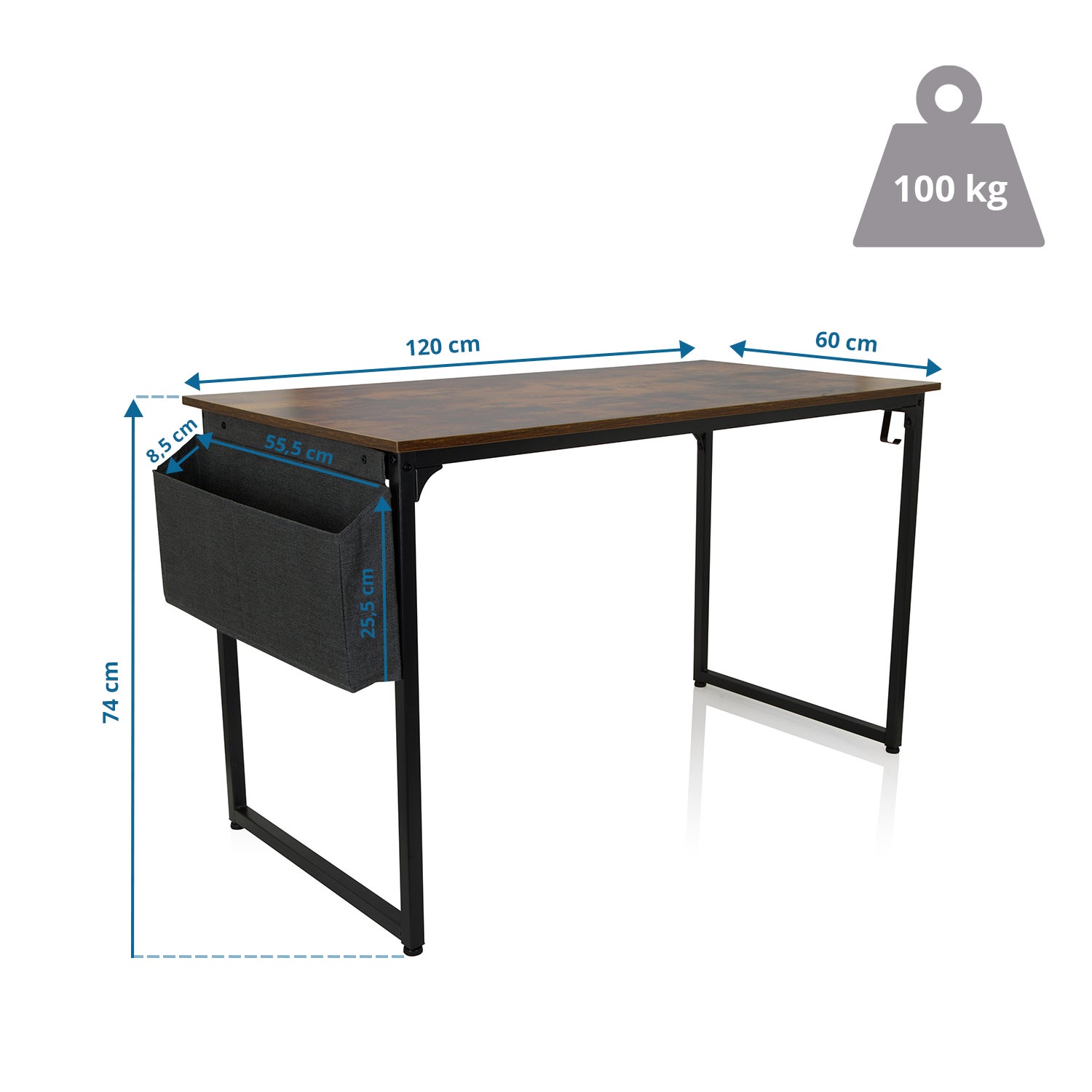 Scrivania con tasca laterale WORKSPACE H 120 x 60 Nero / Noce hjh OFFICE - 4