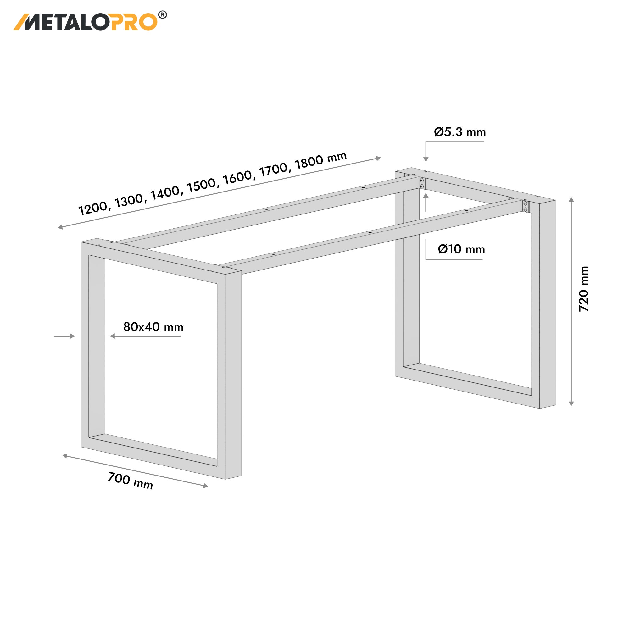 MetaloPro Eta - Pieds de table en métal noir, rectangulaires, robustes et stables pour table à manger, bureau – 150x70x72cm - 3