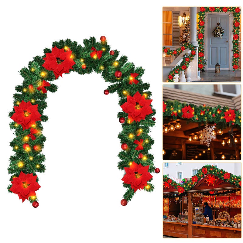 Guirlande Noël 2.7m Avec 30 LED - Branche Sapin Artificielle Décorée Pour Intérieur Et Extérieur