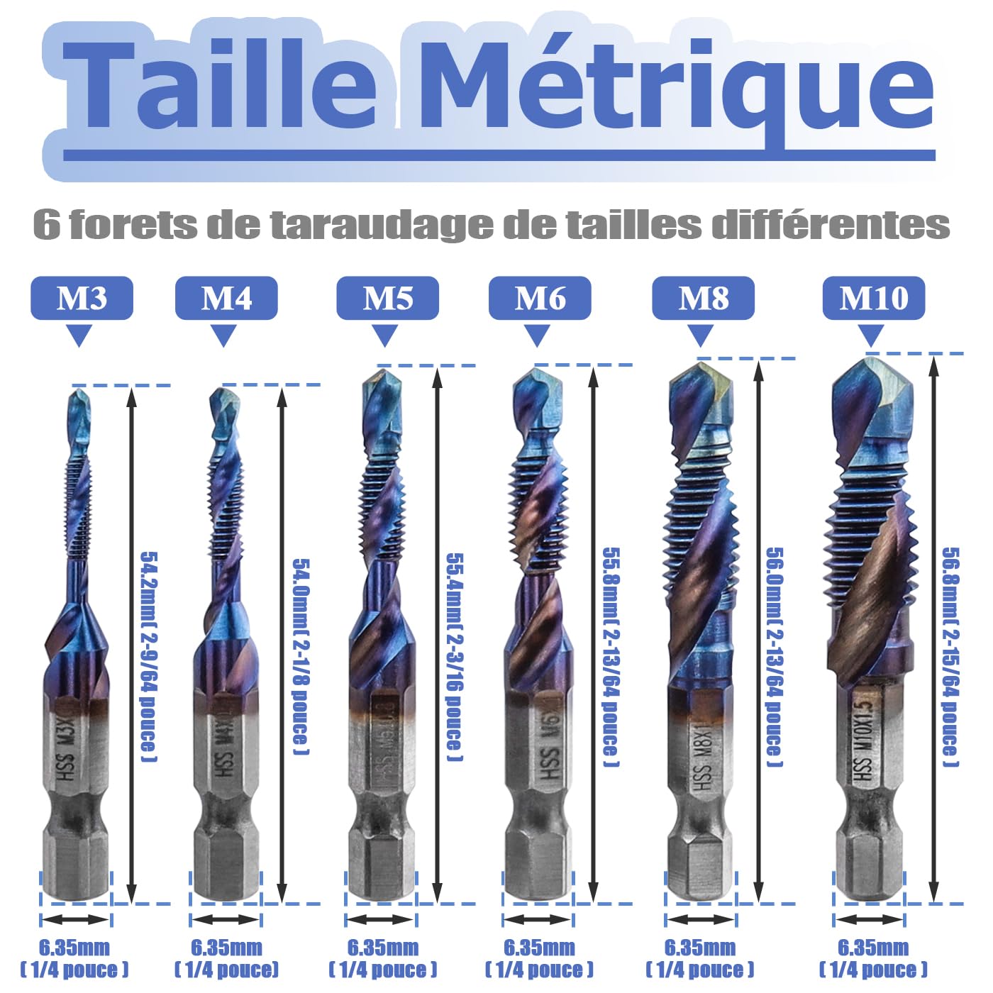Set Da 6 Punte Da Trapano HSS Per Maschiatura - Maschi Filettati M3 M10 Acciaio Rapido Utensile Per Foratura Per Metallo E Plastica 96111629 - Foto 9