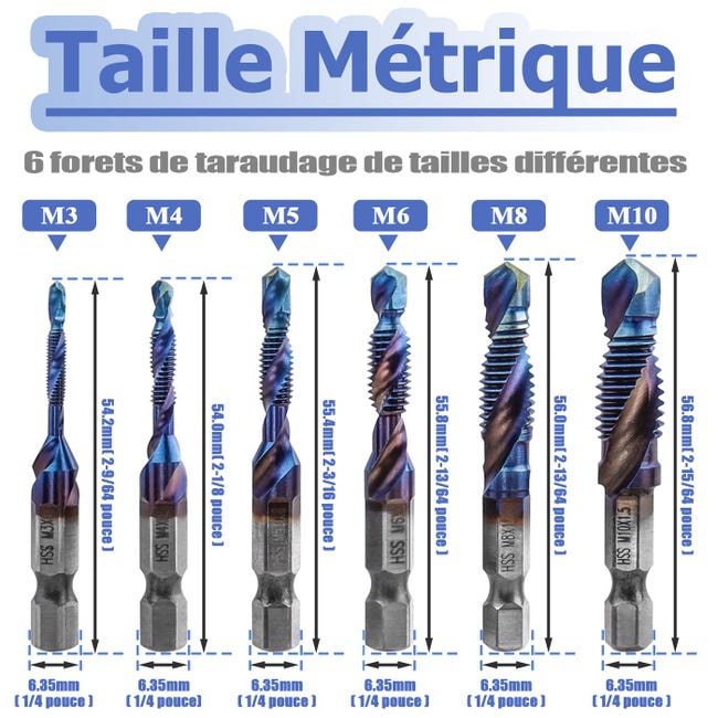 Set Da 6 Punte Da Trapano HSS Per Maschiatura - Maschi Filettati M3 M10 Acciaio Rapido Utensile Per Foratura Per Metallo E Plastica 96111629 - Foto 9