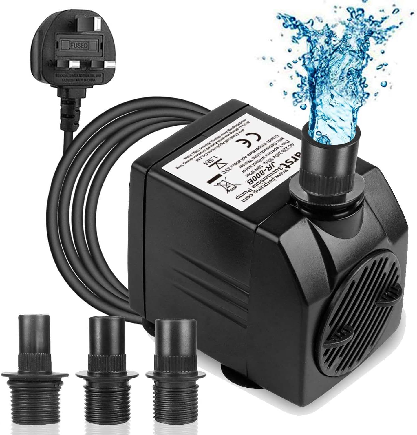 Ultra-cicha pompa akwariowa 800 l/h z 4 mocnymi przyssawkami, 3 dyszami 12 W i przewodem zasilającym o długości 1,83 m