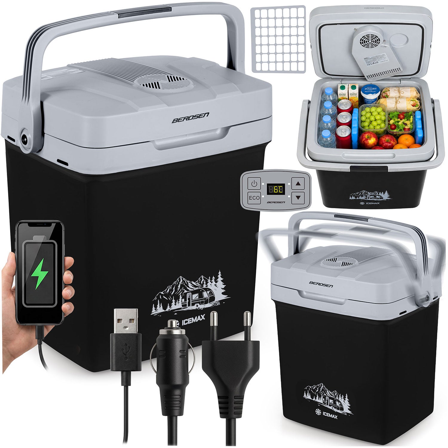 Lodówka turystyczna samochodowa 26l Berdsen 12V i 230V USB z funkcją ECO