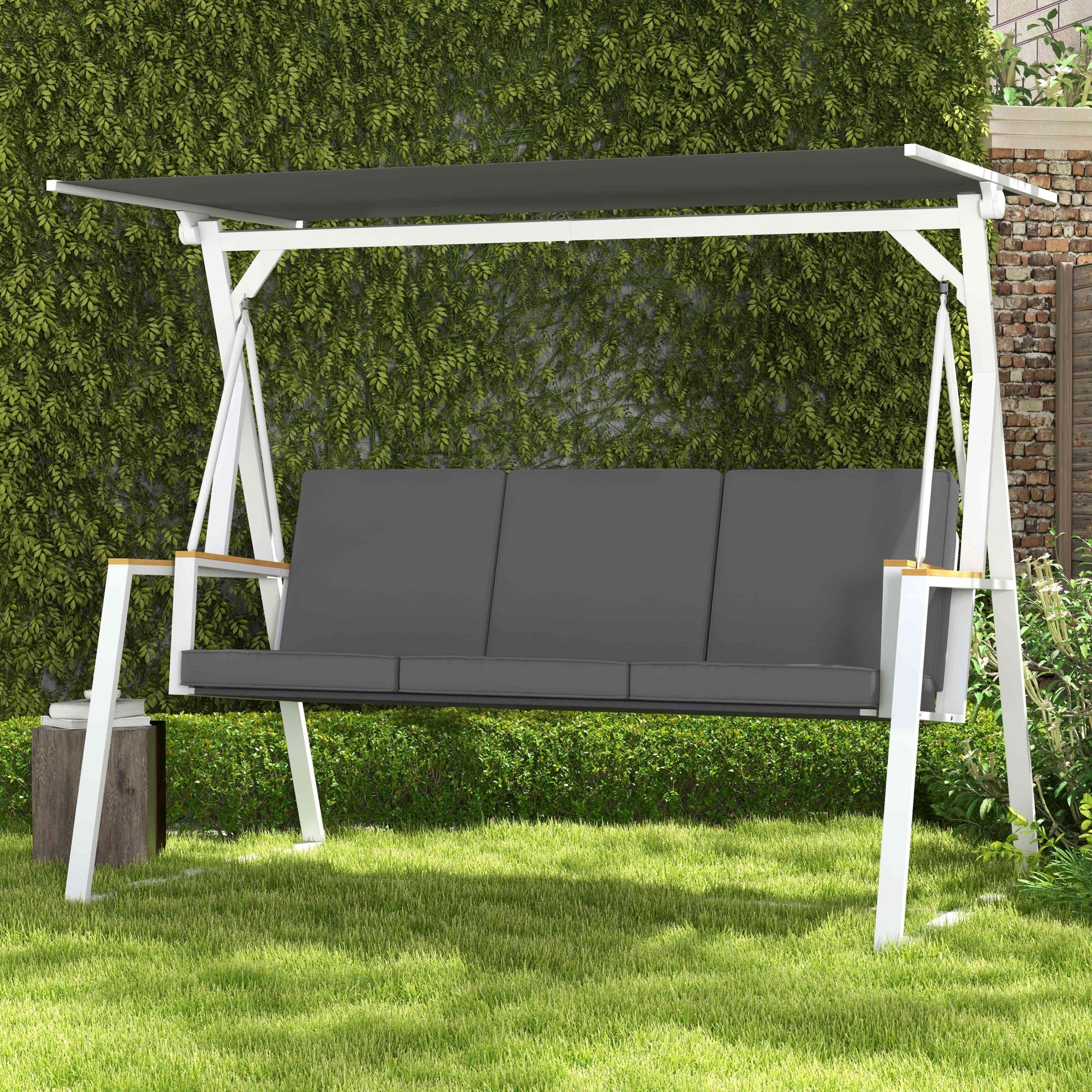 Balancelle de jardin design 3 places réglable matelas blanc gris foncé - 2