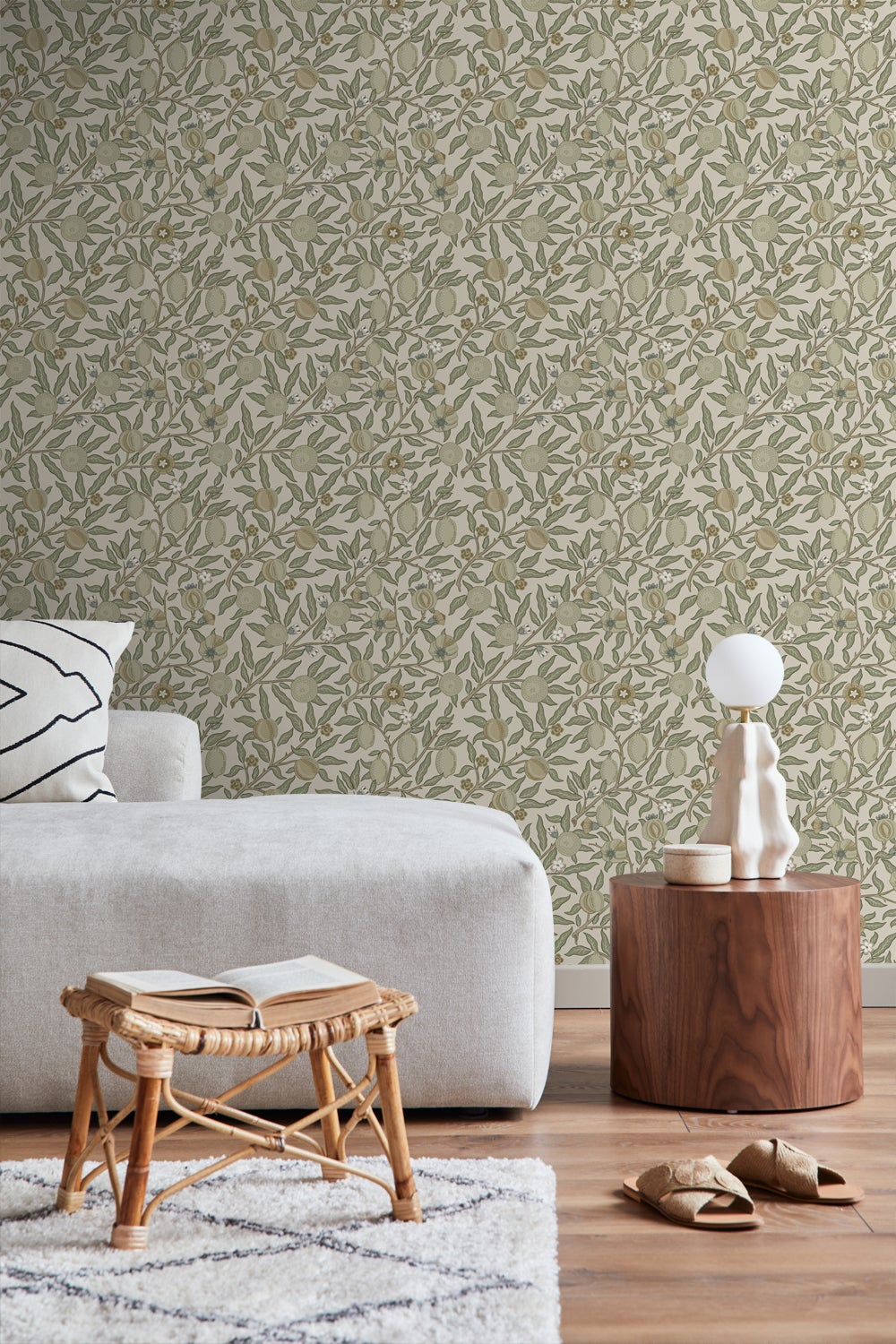Papier peint des fruits et des feuilles exotiques vert olive grisé - 50 x 900 cm - ESTAhome - 6