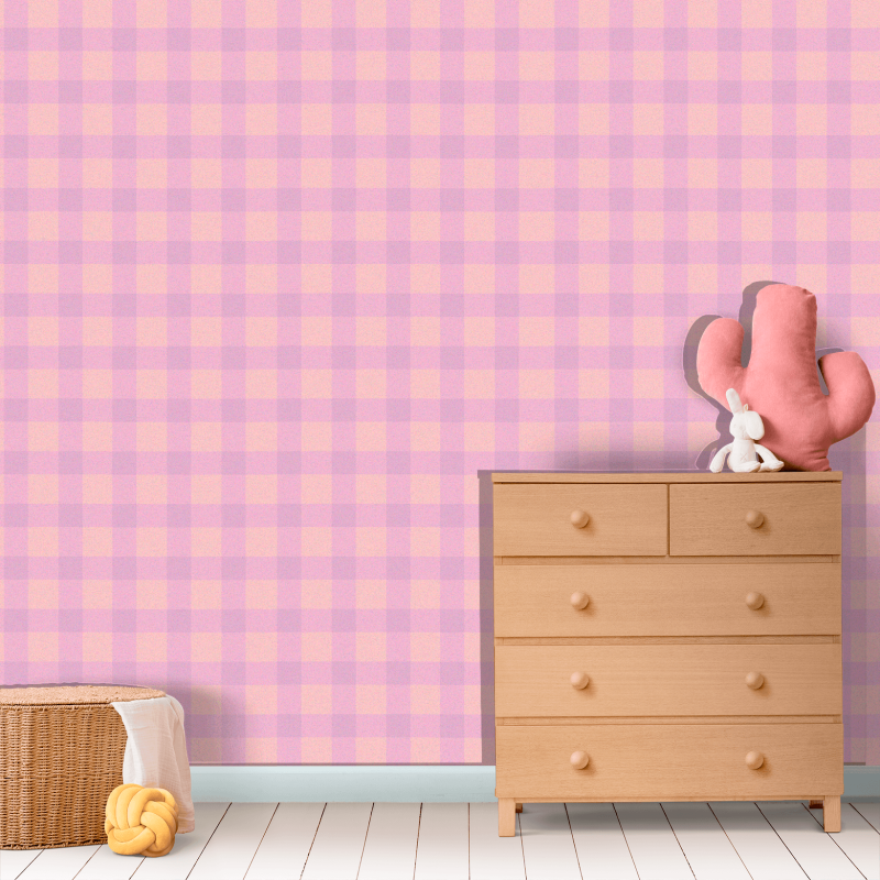 Papel de parede xadrez cor-de-rosa e lilás 58cm largura 250cm alto - 3