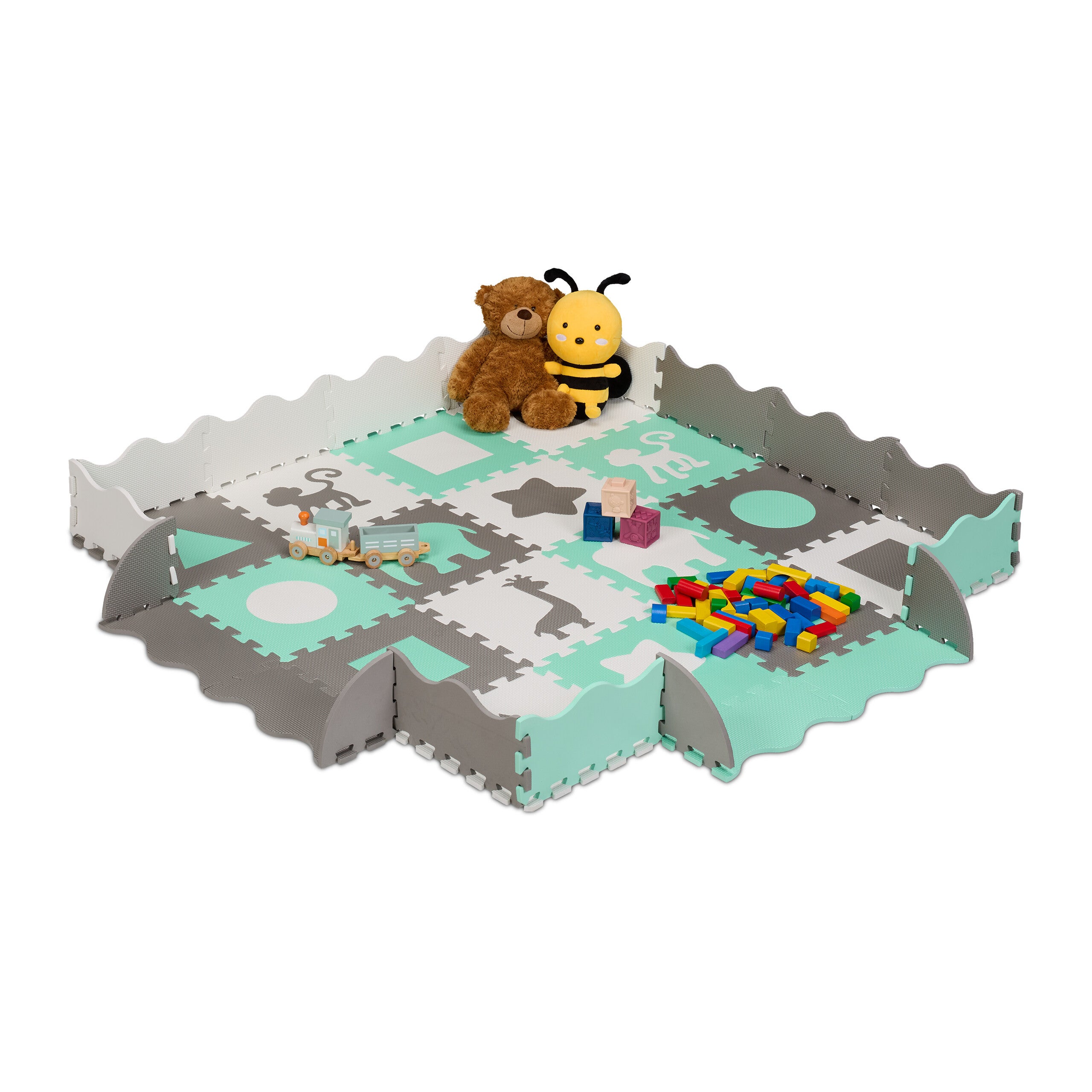 Relaxdays Tapis De Jeu Puzzle Robots – 36 Pièces Mousse EVA – Bordure – 1,3 M² – Bébé Enfant