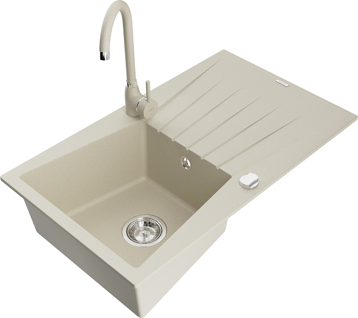 Mexen Cesar évier en granit 1 bac avec égouttoir et robinet de cuisine Telma, beige - 6514-69-670200-69 | Leroy Merlin