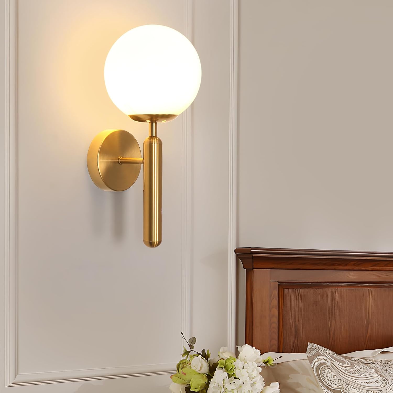 GLAMARIS Moderne Applique Murale LED Intérieur,Or E27 Lampe de Murale,Appliques avec Abat-Jour en Verre, pour Chambre,Salon, Couloir,Sans Ampoule - 3