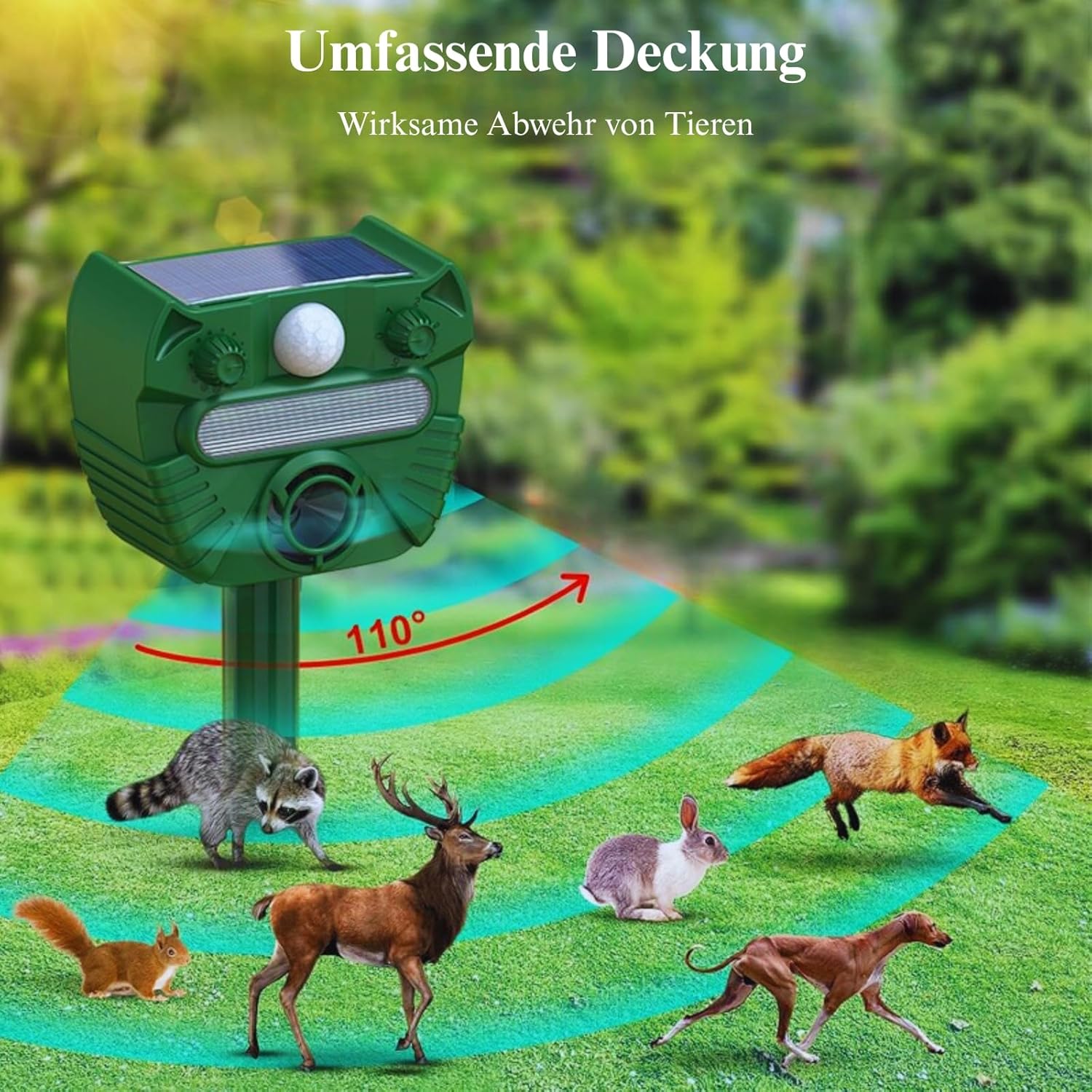 Repellente 3T6B per gatti, uccelli, impermeabilità IP65, dissuasore solare a ultrasuoni, repellente per ratti con LED lampeggianti, cani, topi, volpi | Leroy Merlin