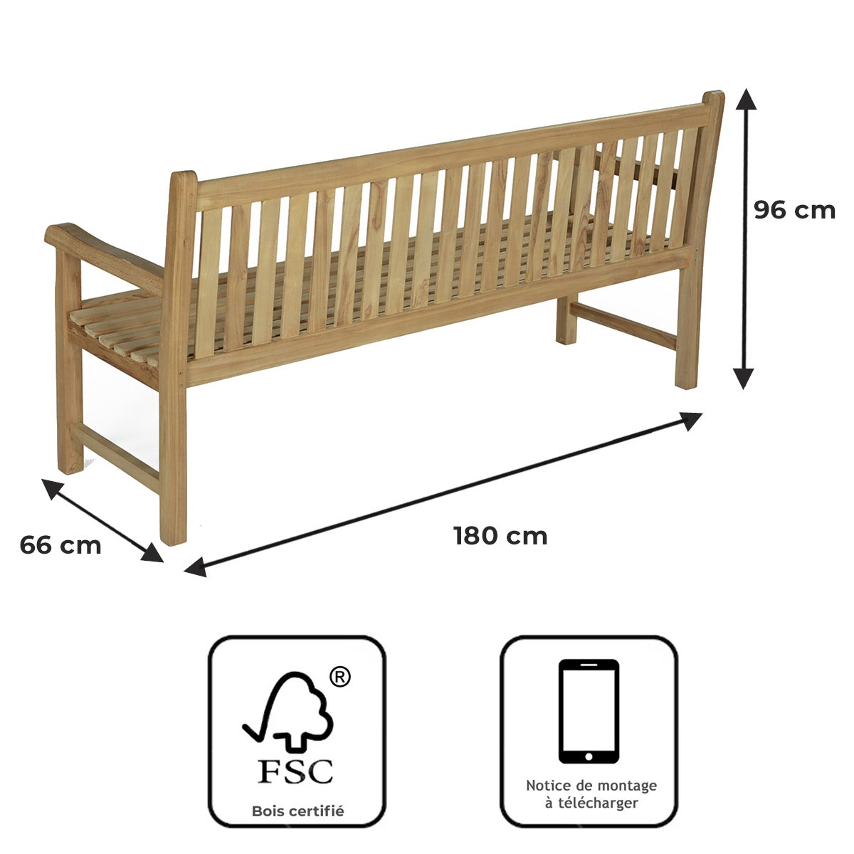 Banc en teck massif Londres 180 cm - 9