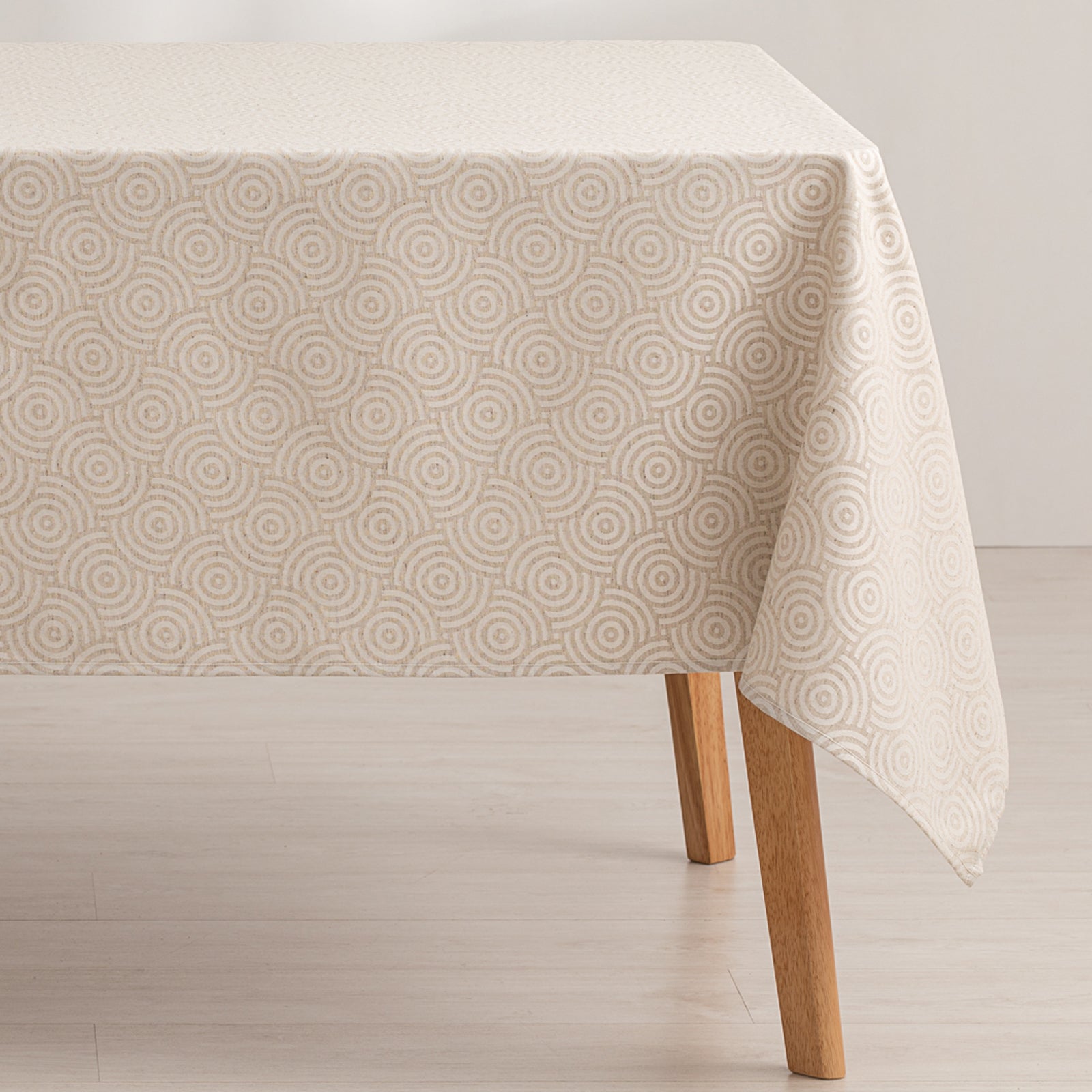 Mantel antimanchas mesa rectangular jacquard impermeable 140x100 cm, tacto tela, color lino - ring