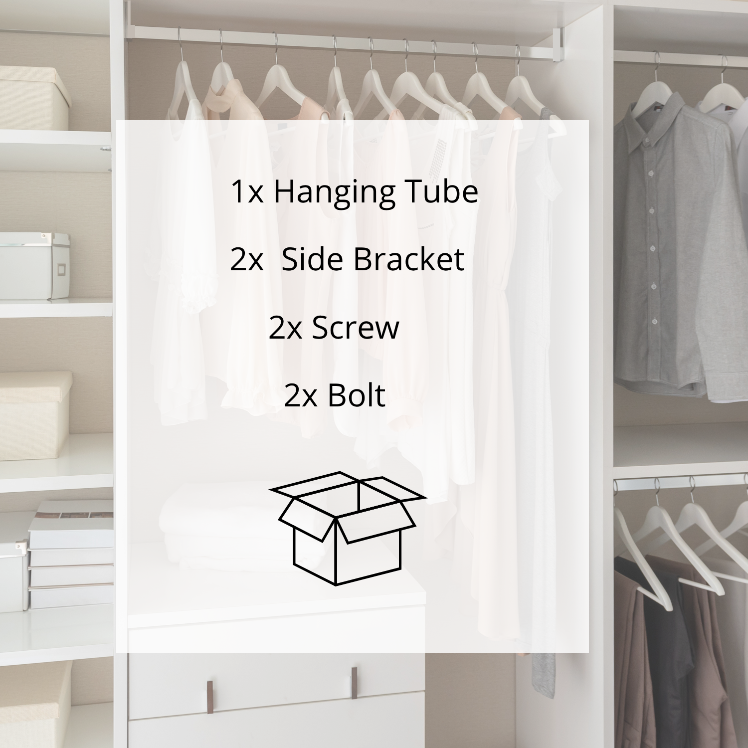 Tubo Appendiabiti Bianco per Armadio Rettangolare 1950mm con Reggitubi, Design Moderno ed Elegante, Alta Resistenza di Carico - 5