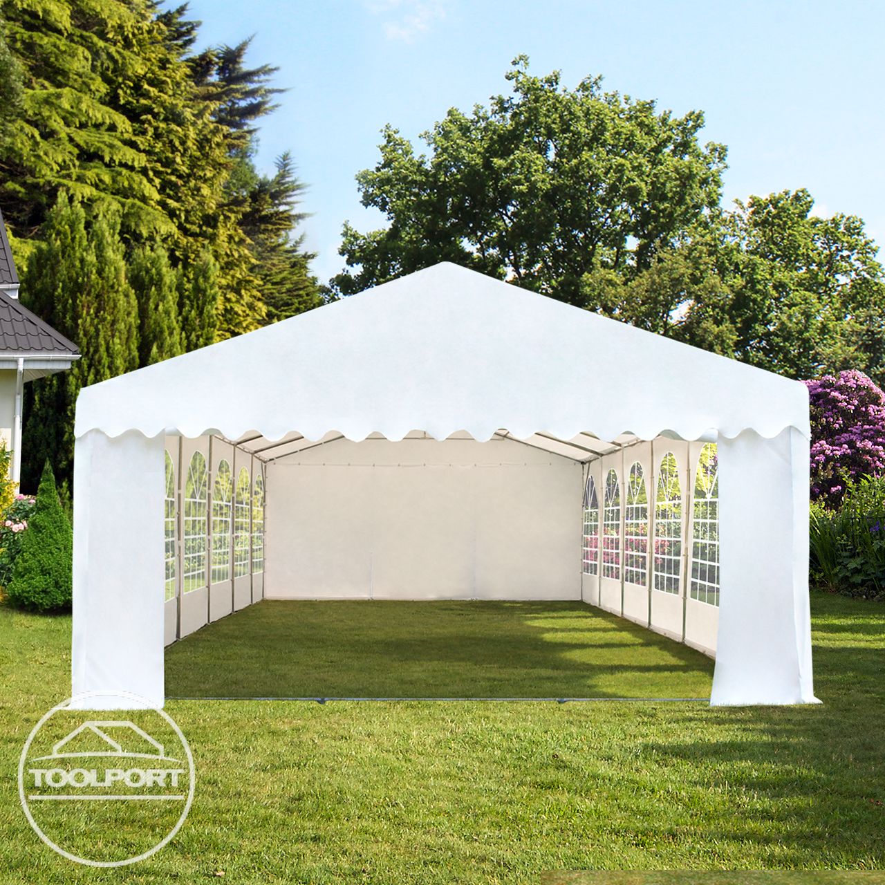 TOOLPORT Tente Barnum de Réception 6x12 m Bâches PVC 750 N bleu-blanc Cadre de Sol Jardin - 6