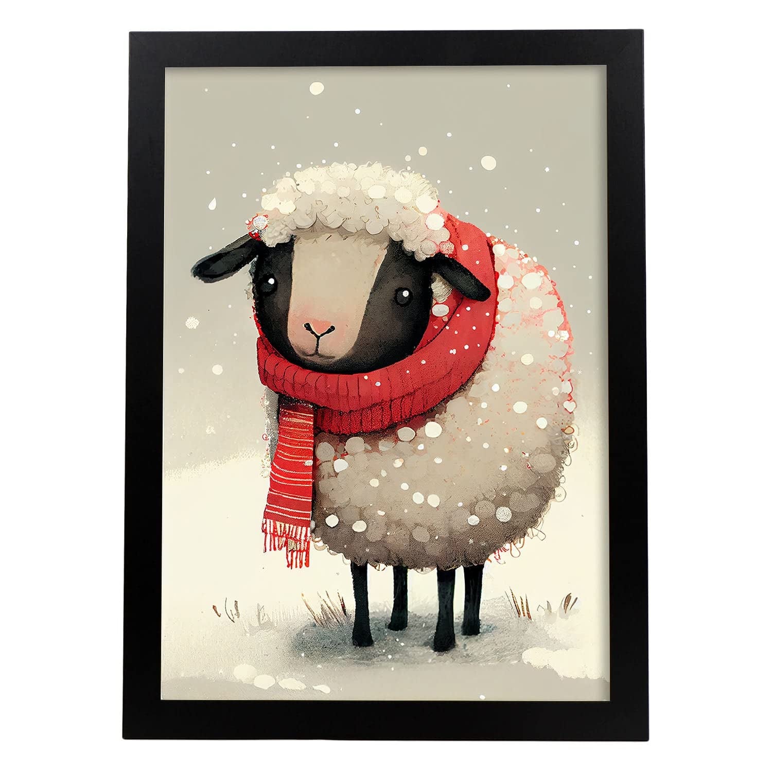 Nacnic poster de oveja en estilo acuarela ilustraciones infantiles a todo color de animalitos bebé con ropa roja a3 marco negro