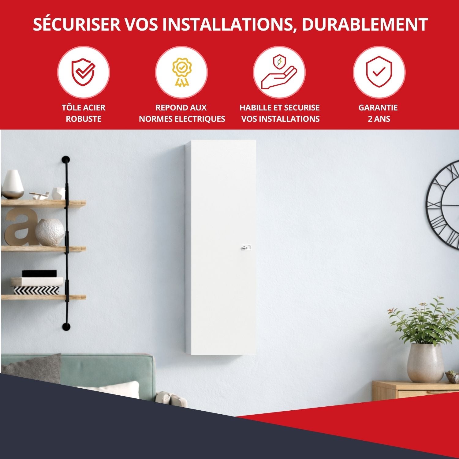 Coffret d'habillage ATOLE 13 modules en acier blanc avec serrure à clef - H 104 x L 34 x P 14 cm - Réf. RCH500GSS - 8